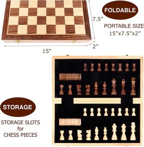 Juego de Ajedrez de madera magnético de 15 pulgadas con 2 mesas de almacenamiento plegables Extra Queens para niños y adultos - Product Image 5