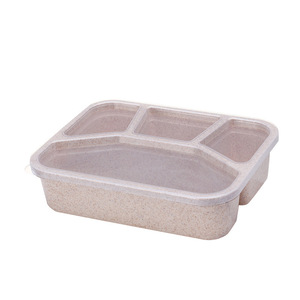 Lonchera con compartimentos de paja de trigo, lonchera cuadrada bento de cuatro compartimentos, lonchera de fibra de trigo para comida rápida, lonchera portátil para el trabajo - Product Image 5
