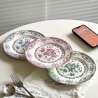 Nouvel ensemble de vaisselle de luxe moderne en porcelaine avec incrustations dorées, assiettes de dîner rondes en New Bone China à motifs floraux bleus et verts