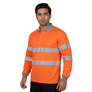 Custom Hi Vis Shirts <b>Orange</b> Long Sleeve Reflective <b>Polo</b> Shirt Safety Fire Resistant Workwear Work Shirt for Construction - Product Image 1