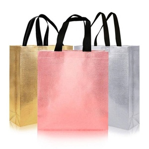 Bolsa de compras con láser metálica dorada personalizada, bolsas no tejidas con logotipo, tipo de patrón de letras - Product Image 4