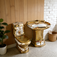 YIDA Toilette monobloc en céramique, style royal, dorée, à double chasse, avec siphon en P, réglage de la pression de l'eau, à poser au sol, pour villa