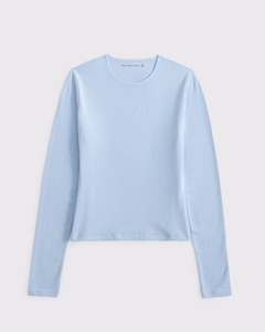 Camiseta de Manga Larga para Mujer, Cuello Redondo, Color Azul Claro, Corte Ajustado, Tela de Algodón Suave, de Alta Calidad, Estilo Básico y Moderno para Uso Diario - Product Image 5
