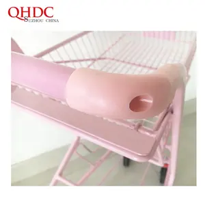 Carrito rosa de dos niveles, carrito de compras pequeño con ruedas