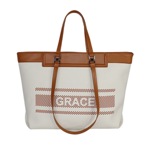 Bolsa de lona personalizada Sedex Bsci de gran capacidad, impresa con letras, de algodón, para mujer, ideal para la playa o compras. - Product Image 1