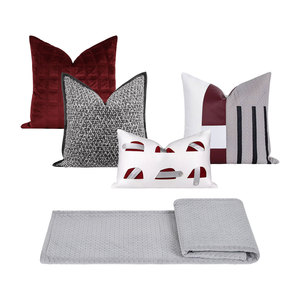 Cojín cuadrado negro rojo vino de lujo moderno, funda de almohada, combinación de luz Simple para sala de estar, sofá, memoria, personaje calentado - Product Image 1