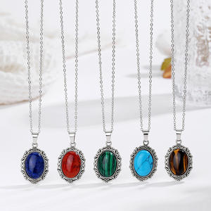 Collier avec pendentif ovale en pierre naturelle, bijoux en pierre brute pour la guérison, cristal délicat, bohème minimaliste, cadeau spirituel quotidien - Product Image 2