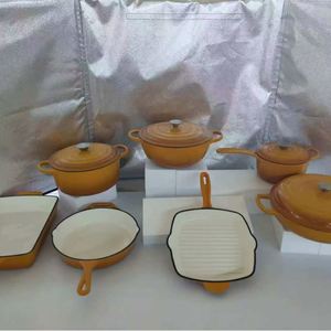 7pcs Modern Enamel Cast Iron Cookware Set Multi-Layer Base Multi-Function Non-Stick Frying <b>Pan</b> <b>and</b> Stew <b>Pot</b> for Home Kitchen Use - Product Image 4
