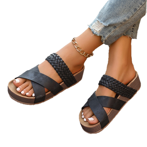 Sandalias de Plataforma Casuales de Talla Grande para Mujer, Cómodas, Ligeras, Transpirables, Impermeables, con Tiras Cruzadas y Tejido Sólido - Product Image 1