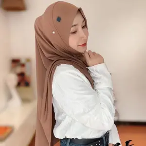 Alto Design Premium Suave Crinkle Muçulmano Algodão Voile Hijab Com Triângulo Rosto Fino Simples Alto Grau Pure Color Scarf Shawl