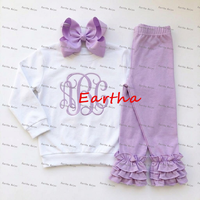Ensemble de leggings et sweat-shirt à volants pour bébé, en coton, tenue 2 pièces pour tout-petits, vente en gros, ensemble de vêtements pour filles