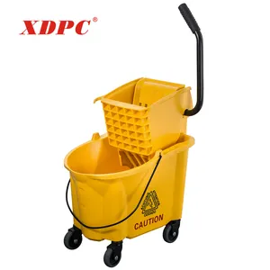 Plastic 36 liter mop wringer cleaning buckets with 4 wheels