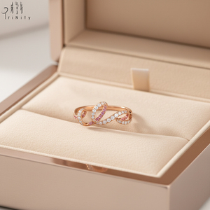 ชุดเครื่องประดับเส้นโค้งแหวนเพชรแท้สีชมพูแซฟไฟร์18K แหวนสีโรสโกลด์ประดับเพชรแท้เป็นประกาย - Product Image 2