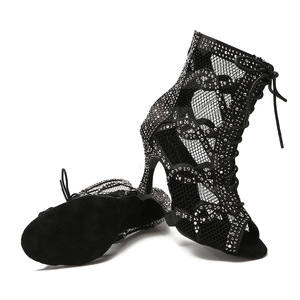 Chaussures de danse latine sexy à talon de 8,5 cm pour femmes, sandales noires à talon haut, chaussures de danse latine jazz, bottes de tango de salon - Product Image 3