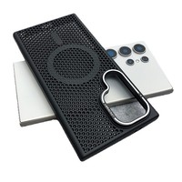 Coque de téléphone magnétique en maille nid d'abeille respectueuse de la peau avec dissipation thermique et béquille métallique pour objectif, compatible Samsung S25 Ultra S24 S23