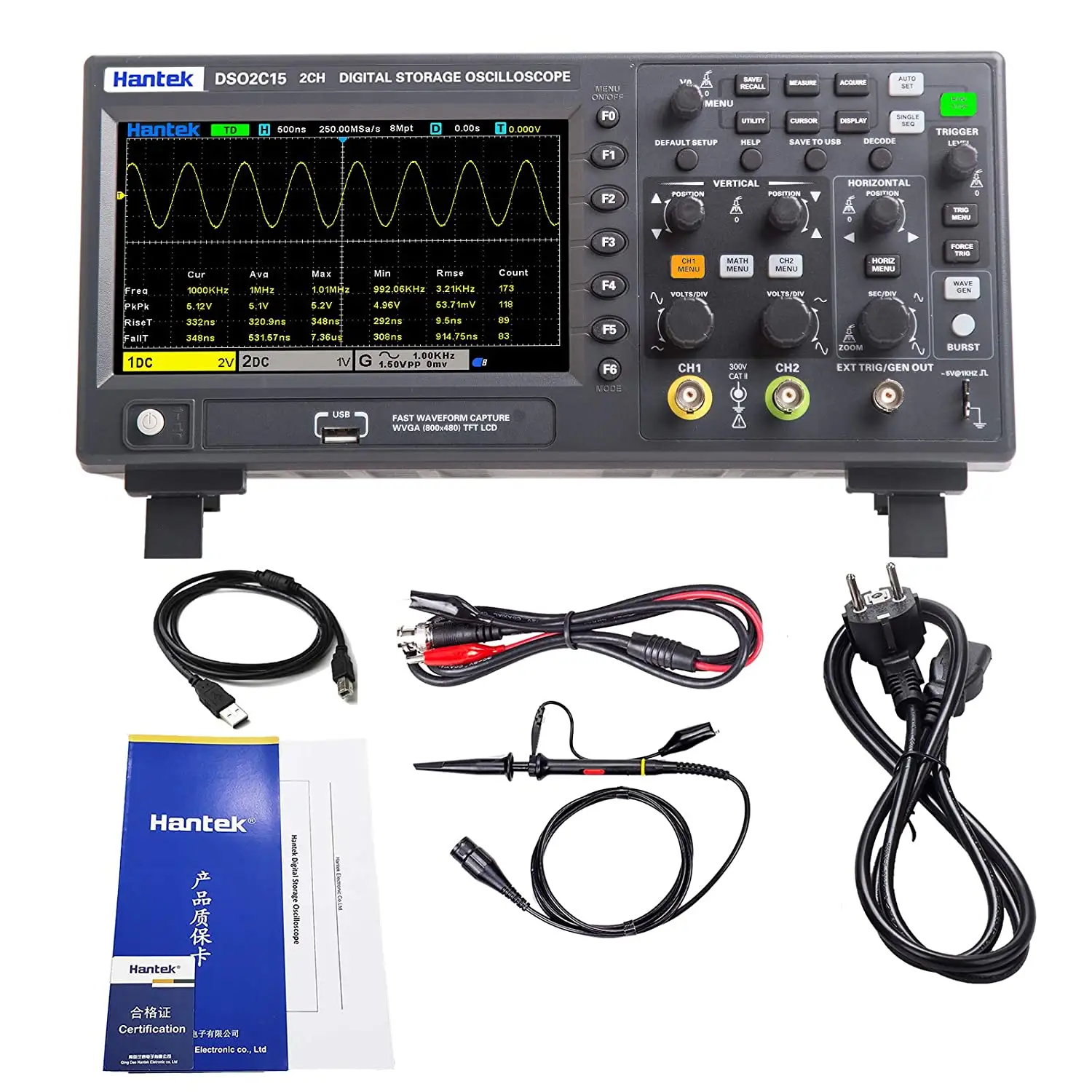 Hantek Dso2c15 오실로스코프 2ch 채널 150mhz 1gsa/s 샘플링 속도 듀얼 채널 디지털 경제적 인 스토리지 오실로스코프