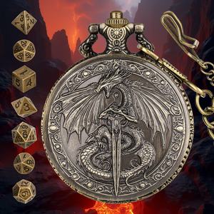 กล่องเก็บลูกเต๋าขนาดเล็ก รูปดาบมังกรลึกลับ กล่องลูกเต๋าทรงนาฬิกาพกโบราณ สำหรับเกม Dungeons and Dragons - Product Image 1