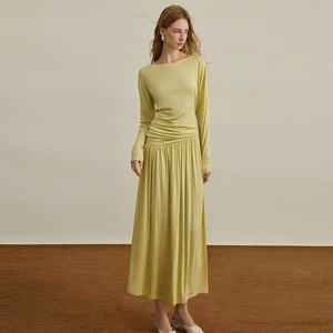 Abito Camicia Lungo <span class=keywords><strong>Giallo</strong></span> da Donna - <span class=keywords><strong>Vestito</strong></span> Casual Ampio per Ufficio in Tessuto Morbido e Traspirante - Product Image 1