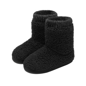Doublure en fausse polaire floue chaude et confortable pour femmes avec manchette élastique tricotée semelle antidérapante à enfiler pantoufles à la cheville <span class=keywords><strong>d</strong></span>'<span class=keywords><strong>intérieur</strong></span> - Product Image 2