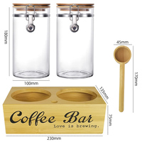 2 contenants à café en verre avec étagère - Organisateur de bar à café, bocaux en verre avec cuillère pour grains de café, café moulu, noix