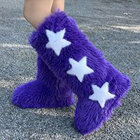 Bottes de cow-boy d'hiver pour femmes 2024, style western, doublure en fourrure pelucheuse, antidérapantes, douces et chaudes, en daim synthétique, pantoufles d'intérieur