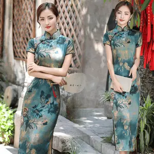 Cheongsam de manga corta para mujer, vestido elegante, nuevo estilo