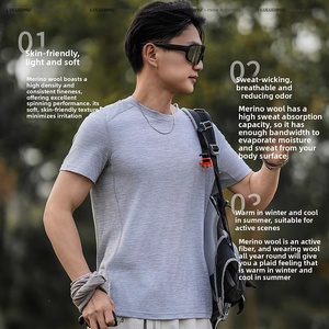 T-shirt Sportiva da <span class=keywords><strong>Uomo</strong></span> a Maniche Corte in 100% <span class=keywords><strong>Lana</strong></span> Merino, Leggera, ad Asciugatura Rapida, Anti-Odore, per Corsa, Escursionismo e Attività all'Aperto - Product Image 3