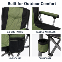 Chaise de camping et de pêche pliable portable Green Horseshoe avec poche latérale en tissu Oxford, porte-gobelet et sac de transport