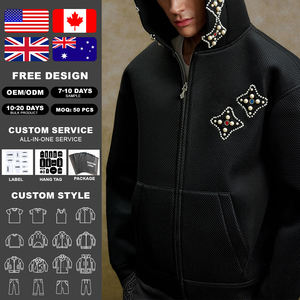 Sudadera con capucha KingSen de malla de perlas y pedrería de alto gramaje con cremallera, bordado personalizado, hombros caídos, estilo casual holgado, chaqueta Y2K - Product Image 2