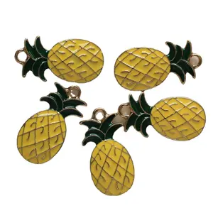 2019 New Design 13*25mm Enamel Pineapple Charms Key Chain Fruit Pendants Charms Supplies 50PCS