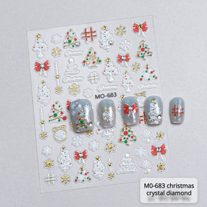 Autocollants pour ongles en strass motif sapin de Noël, couronne ronde en relief, flocon de neige, autocollants adhésifs DIY pour ongles, vente en gros - Product Image 3
