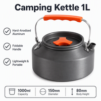 Tetera Ligera de Aluminio Anodizado de 0.3 kg para Exteriores, Plegable, con Asa, Personalizable OEM, para Camping y Senderismo
