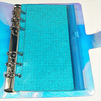 Protège-documents A6 transparent avec pochette zippée, 6 trous, en PVC, avec paillettes, pour classeur à feuilles mobiles, fermeture élastique