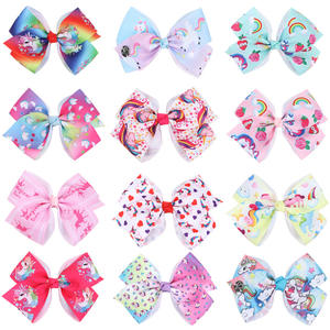 可愛い弓ヘアピン弓ユニコーンプリントヘアクリップ女の子用パーティーヘアアクセサリー - Product Image 4