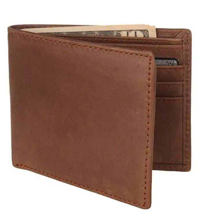 Tùy Chỉnh Khắc Logo OEM ODM Da Bò Chính Hãng Ngắn Bifold Sô Cô La Men Wallet Durable Crazy Horse Ví Da Cho Nam Giới