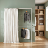 Armoire Industrielle en Bois Ecomodern 1600 avec Option Rideau, Meuble de Chambre, Dressing Extensible et Ajustable pour Salon