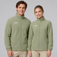Jaket Polar Fleece 360g Full Zip Kerah Tegak Couple Matching Logo Custom Tahan Angin Musim Dingin Outdoor Kasual 8 Warna