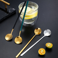 Cuillère ronde en acier inoxydable avec manche coloré, agitateur à café, cuillère à dessert, cuillère à glace, 13,3 15,2 16,8 cm, vaisselle, ustensile de cuisine