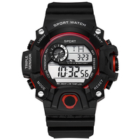 Jam tangan elektronik olahraga luar ruangan pria, jam tangan Analog Digital tahan air Stopwatch LED