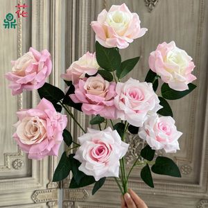 Rose artificielle Hua Ding à branche unique, fleur en soie, décoration de mariage, technique de teinture artisanale - Product Image 3