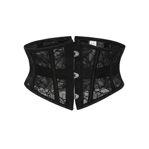 Mujeres calientes Corsé negro Encaje Transpirable Sexy Corsé con cordones Cuerpo Cinturón de plástico Bustier Cintura Corsé Top