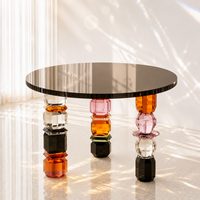 Table d'appoint de luxe Art Déco en cristal K9 triple pieds, miroir noir, écologique, 60 cm, géométrique prismatique ornée