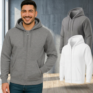 Sweat à capuche zippé pour homme grande taille, couleur unie, tricoté, impression sérigraphique, écologique, infroissable, en polyester, personnalisable - Product Image 3