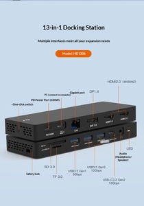 USB Cハブアルミニウム合金2.0 2ディスプレイポート10 GbpsギガビットイーサネットPD 100Wドッキングステーショントリプルモニター13-In-1在庫あり - Product Image 2