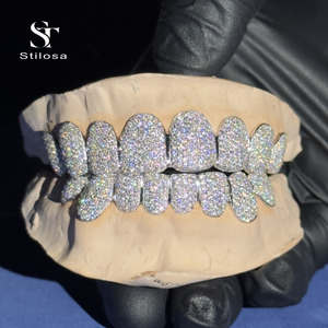 Fashion <strong>Jewelry</strong> 925 Silver Plated Gold 10Top 10 Bottom Custom Grillz Vvs Moissanite with <strong>Teeth</strong> Grillz Diamond Grillz - Product Image 4
