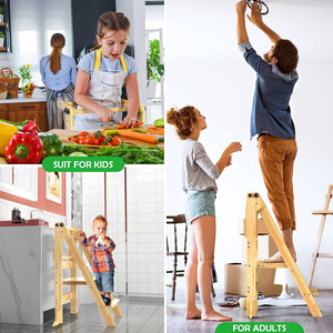 Torre de aprendizaje con pizarra, 3 niveles de altura ajustable, taburete de madera plegable para niños, asistente de cocina - Product Image 2