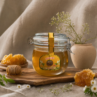 Pot en verre de 600g de miel naturel avec couvercle à clip, miel pur doré pour le thé, le petit-déjeuner, la pâtisserie et l'emballage cadeau