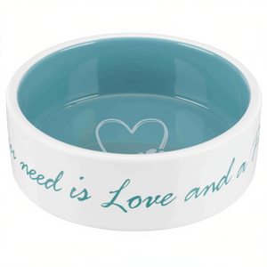 Bol en céramique pour animaux de compagnie 0,3 l, crème bleu clair, design cœur, distributeur de nourriture pour chiens et chats - Product Image 2