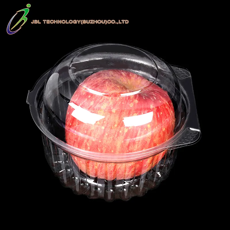 Caixa de plástico para embalagem de frutas PET, recipiente transparente para alimentos, recipiente redondo para salada, lanche e sobremesa, com tampa articulada