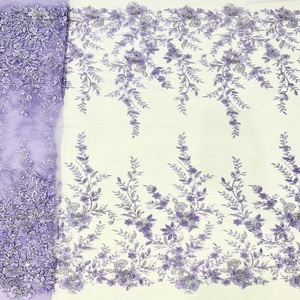 Tela de encaje bordado con cuentas moradas de lujo para vestidos de novia y boda tela de patio de alta costura - Product Image 1